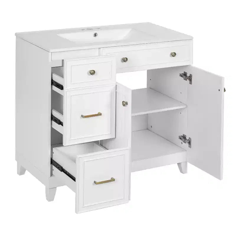 36 Bathroom Vanity Sink Combo with Drawers and Adjustable Shelves, Modern Storage Cabinet with Soft Close Doors