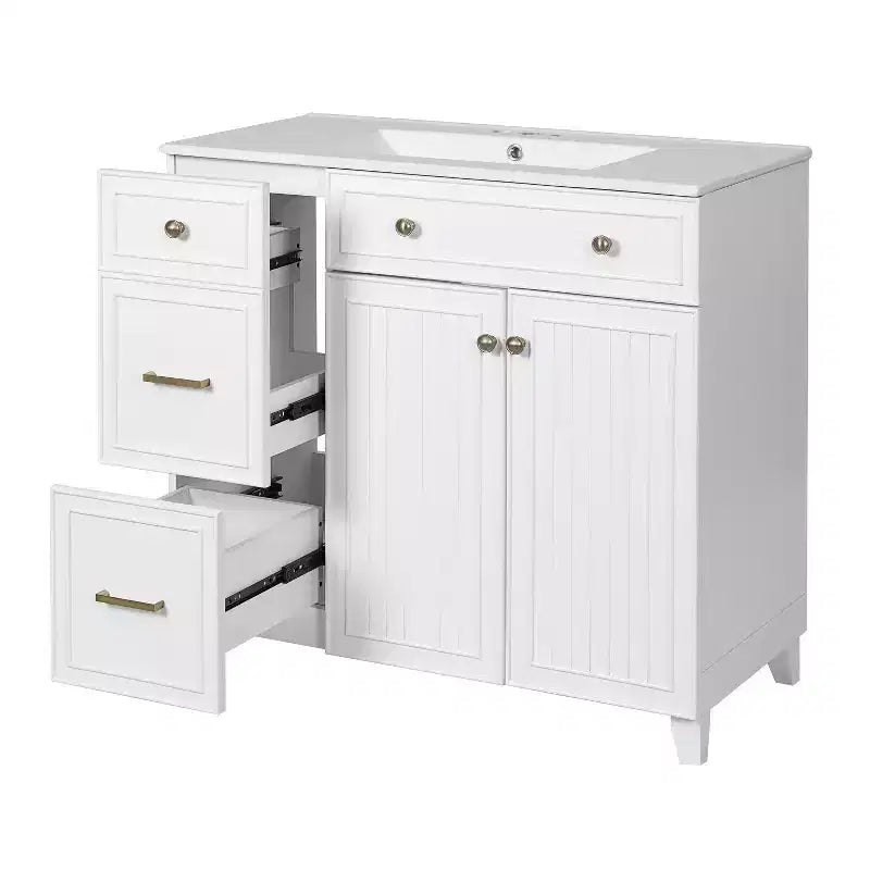 36 Bathroom Vanity Sink Combo with Drawers and Adjustable Shelves, Modern Storage Cabinet with Soft Close Doors