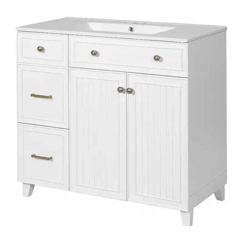 36 Bathroom Vanity Sink Combo with Drawers and Adjustable Shelves, Modern Storage Cabinet with Soft Close Doors