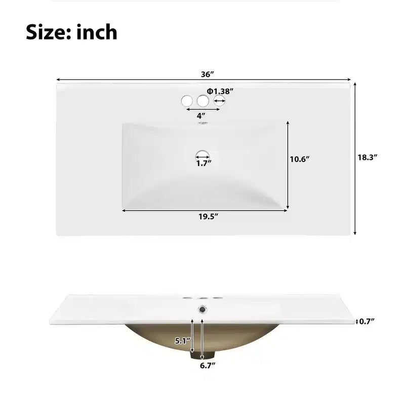 36 Bathroom Vanity Sink Combo with Drawers and Adjustable Shelves, Modern Storage Cabinet with Soft Close Doors