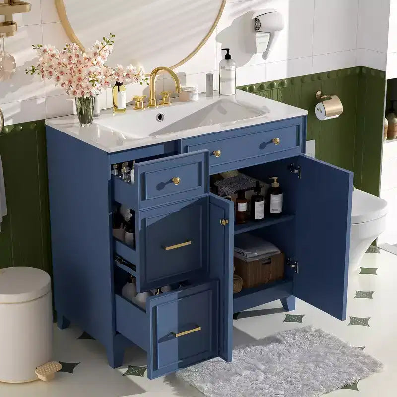 36 Bathroom Vanity Sink Combo with Drawers and Adjustable Shelves, Modern Storage Cabinet with Soft Close Doors