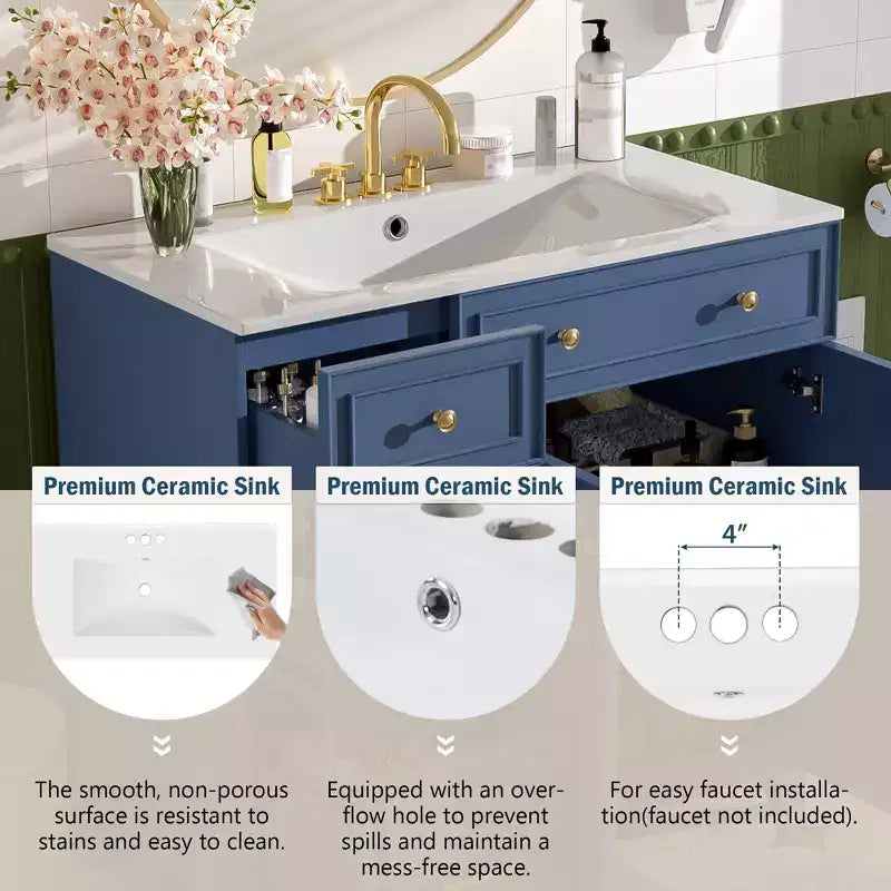 36 Bathroom Vanity Sink Combo with Drawers and Adjustable Shelves, Modern Storage Cabinet with Soft Close Doors
