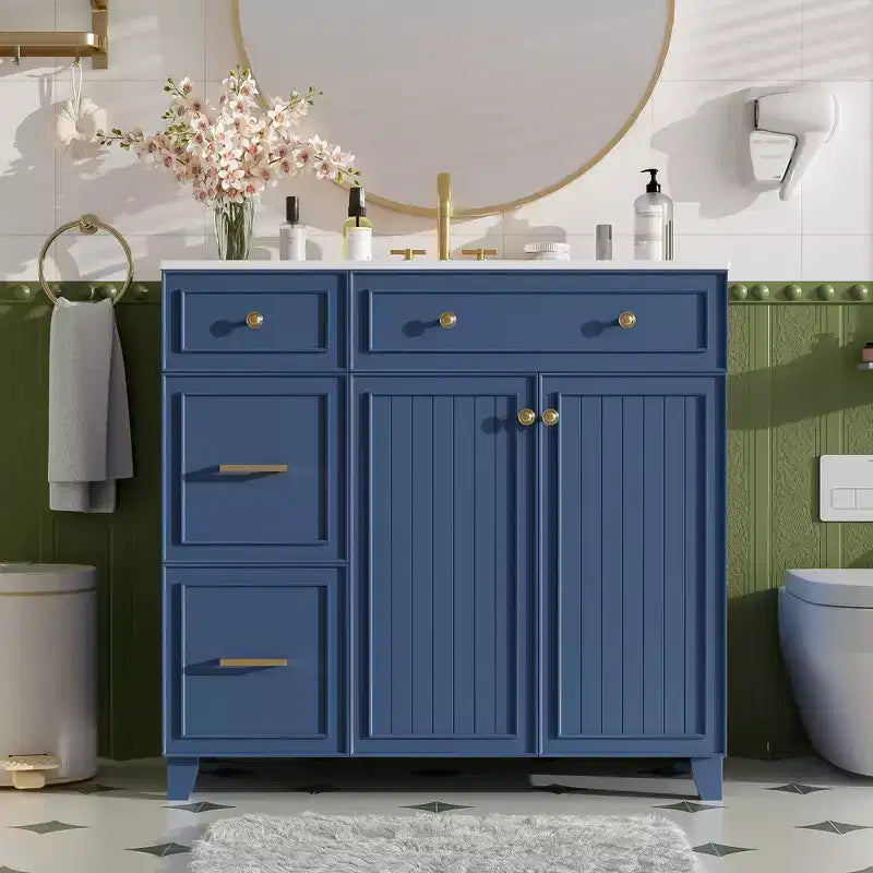 36 Bathroom Vanity Sink Combo with Drawers and Adjustable Shelves, Modern Storage Cabinet with Soft Close Doors