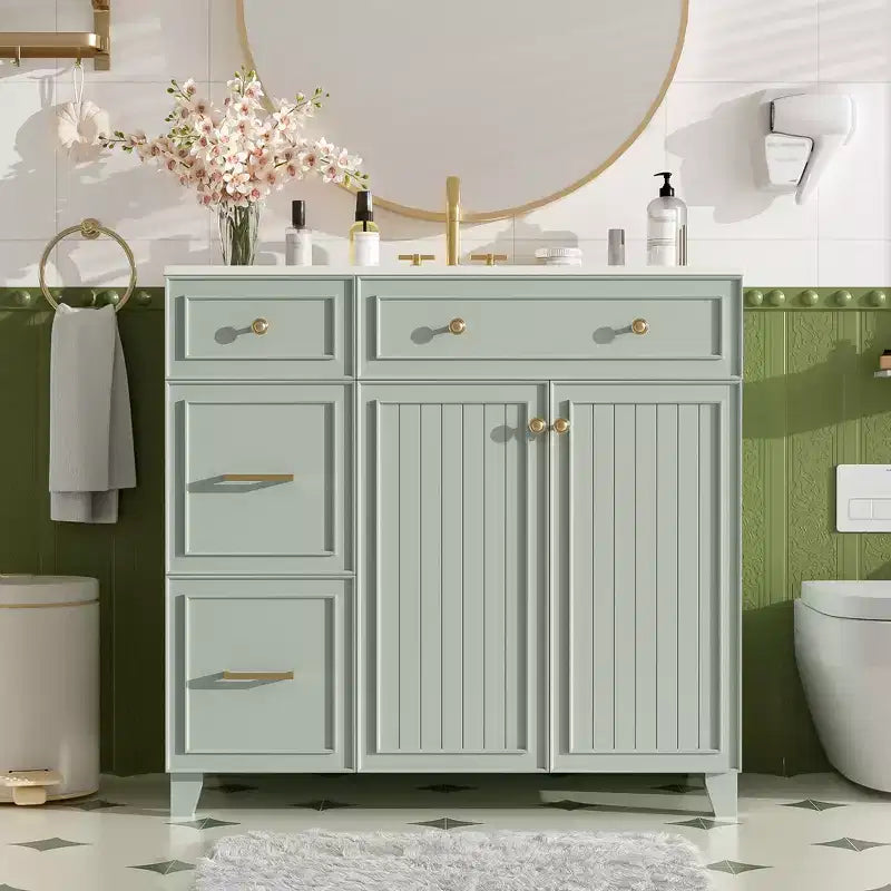 36 Bathroom Vanity Sink Combo with Drawers and Adjustable Shelves, Modern Storage Cabinet with Soft Close Doors
