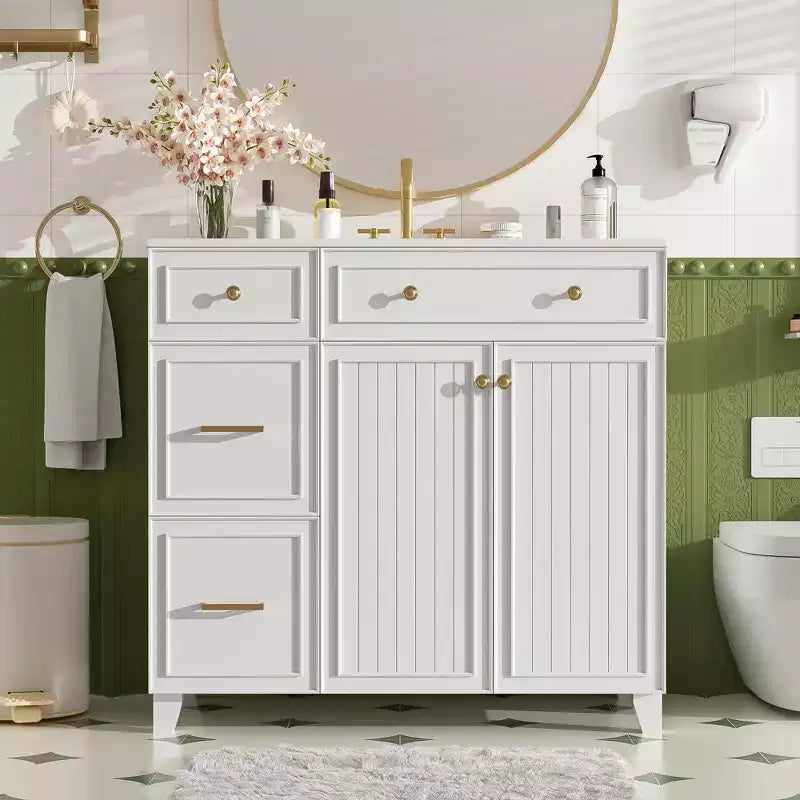 36 Bathroom Vanity Sink Combo with Drawers and Adjustable Shelves, Modern Storage Cabinet with Soft Close Doors