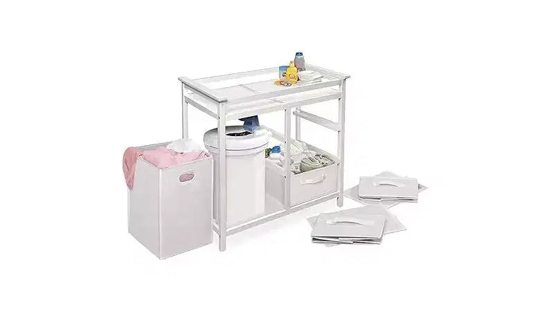 HomeStock Modern Baby Changing Table with 3 Storage Baskets & Laundry Hamper, Safety Rails, Mattress Pad, Nursery Organizer
