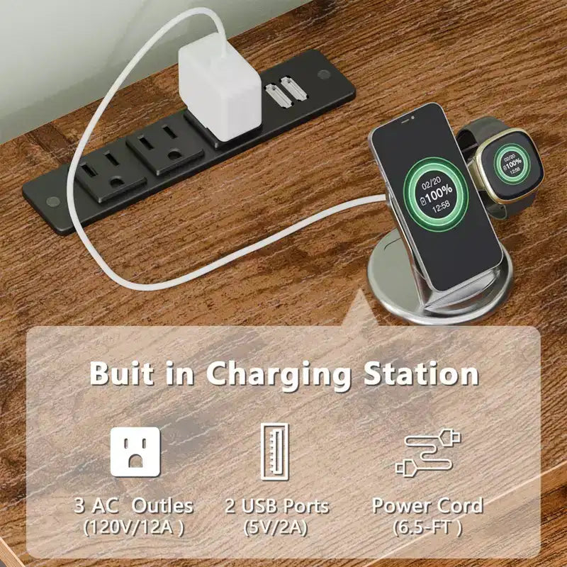 Meuble TV Rustique Marron de 160 cm avec Station de Chargement, Lumières LED, Centre de Divertissement pour TV jusqu'à 70 Pouces, Console Média avec Étagères de Rangement pour Salon