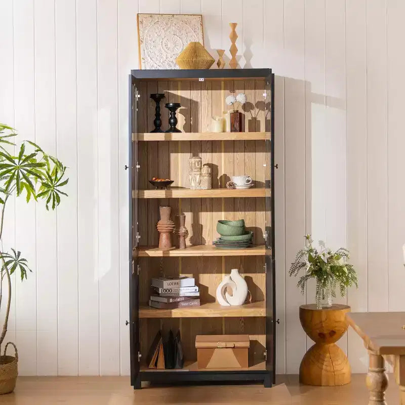 Meuble de présentation en bois de frêne de 189 cm avec portes vitrées et étagères réglables