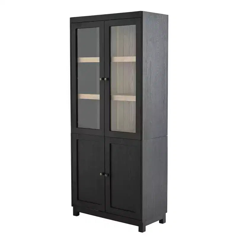 Meuble de présentation en bois de frêne de 189 cm avec portes vitrées et étagères réglables