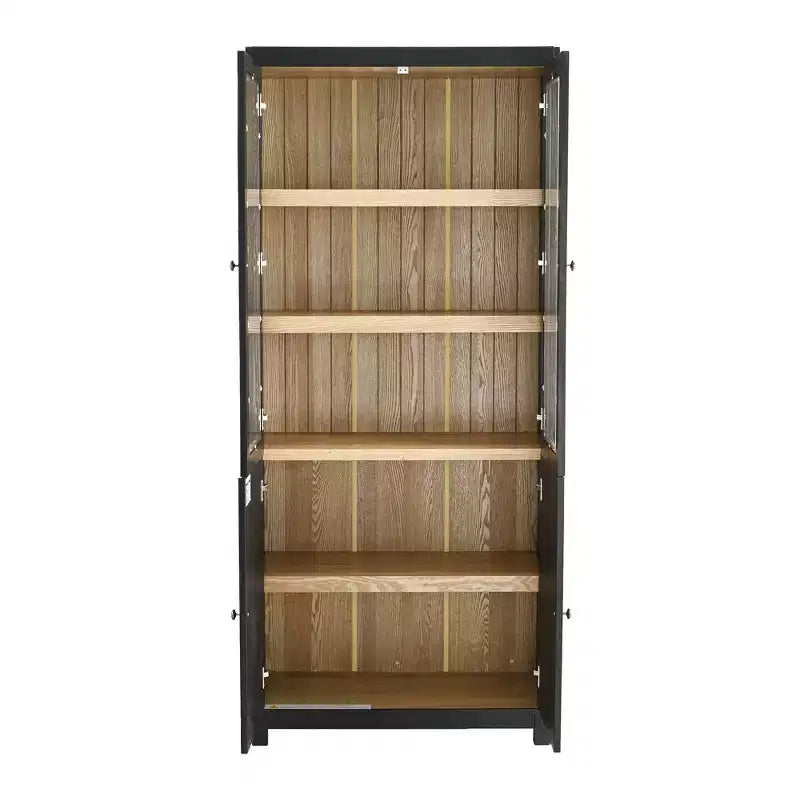 Meuble de présentation en bois de frêne de 189 cm avec portes vitrées et étagères réglables