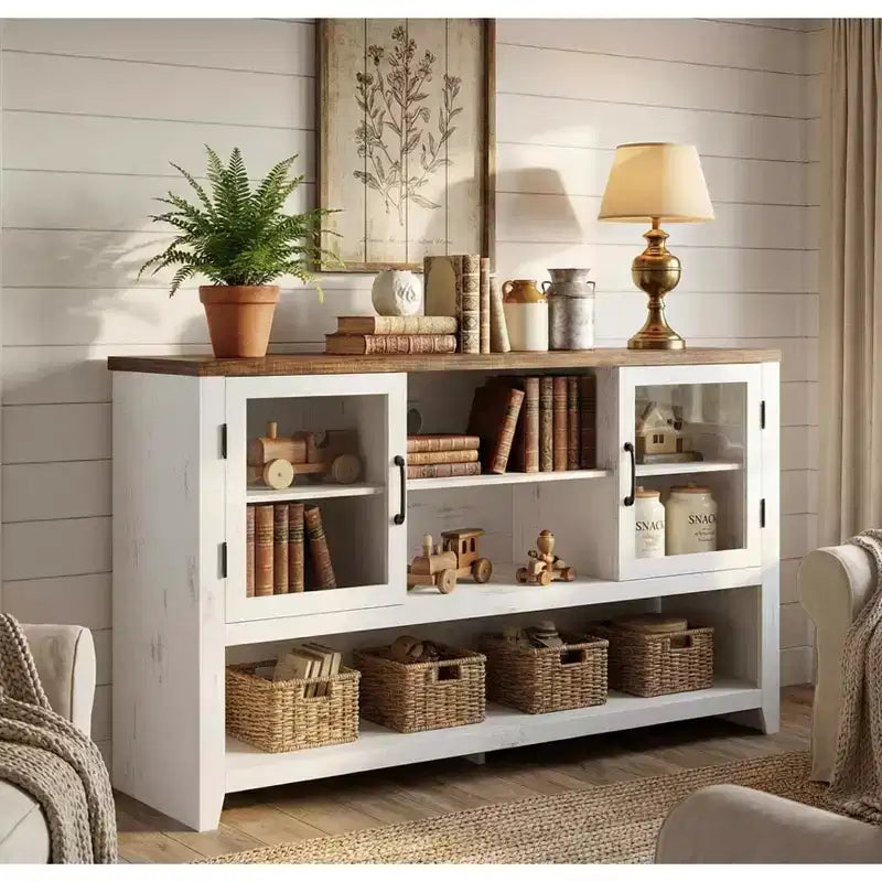 Buffet de cuisine de 53 po - Meuble de rangement moderne avec 2 portes vitrées et 3 étagères pour salon, entrée, salle à manger