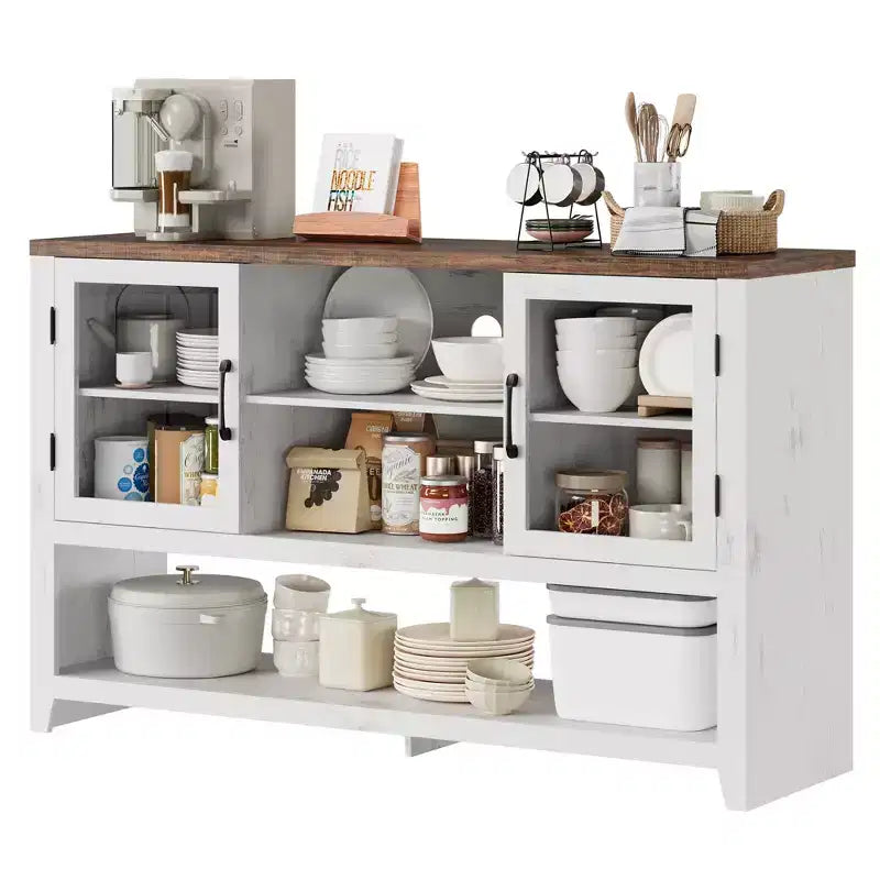 Buffet de cuisine de 53 po - Meuble de rangement moderne avec 2 portes vitrées et 3 étagères pour salon, entrée, salle à manger