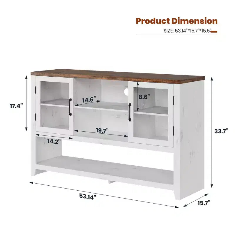 Buffet de cuisine de 53 po - Meuble de rangement moderne avec 2 portes vitrées et 3 étagères pour salon, entrée, salle à manger