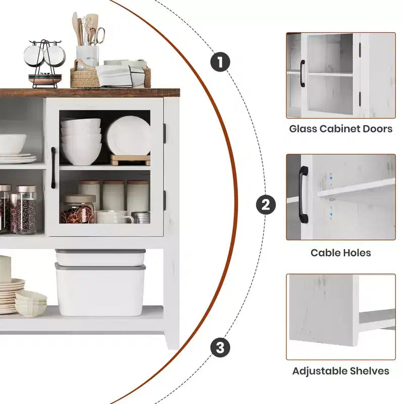 Buffet de cuisine de 53 po - Meuble de rangement moderne avec 2 portes vitrées et 3 étagères pour salon, entrée, salle à manger