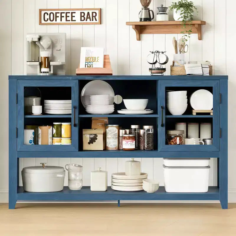 Buffet de cuisine de 53 po - Meuble de rangement moderne avec 2 portes vitrées et 3 étagères pour salon, entrée, salle à manger