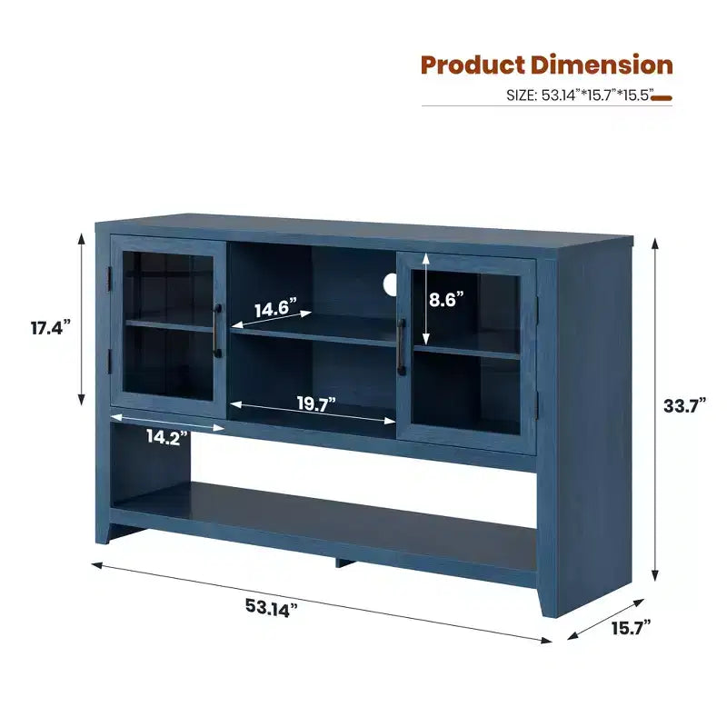 Buffet de cuisine de 53 po - Meuble de rangement moderne avec 2 portes vitrées et 3 étagères pour salon, entrée, salle à manger