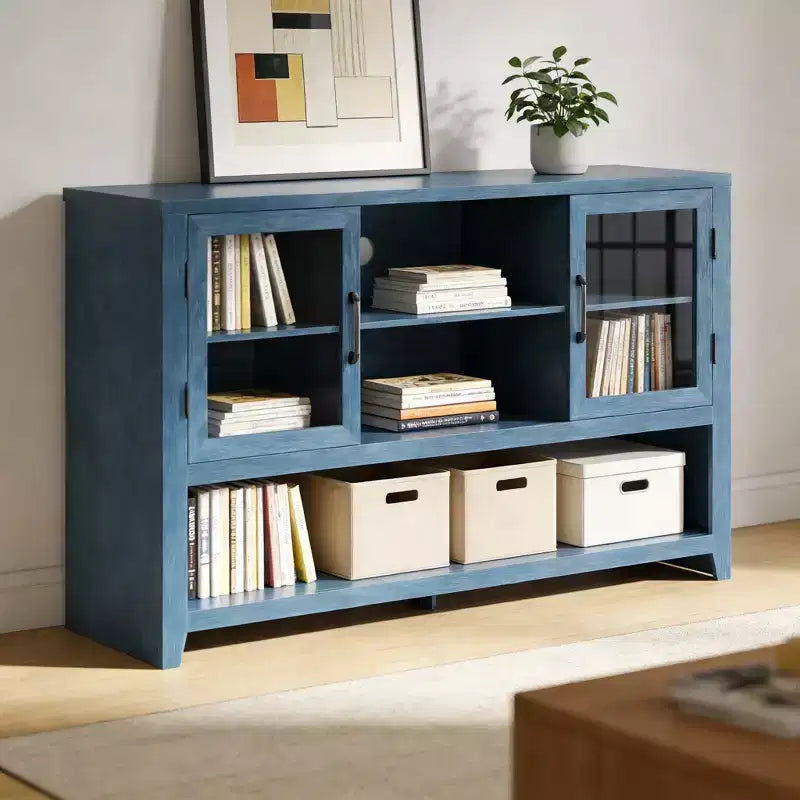 Buffet de cuisine de 53 po - Meuble de rangement moderne avec 2 portes vitrées et 3 étagères pour salon, entrée, salle à manger
