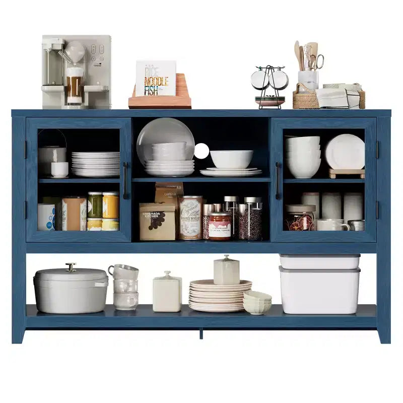 Buffet de cuisine de 53 po - Meuble de rangement moderne avec 2 portes vitrées et 3 étagères pour salon, entrée, salle à manger