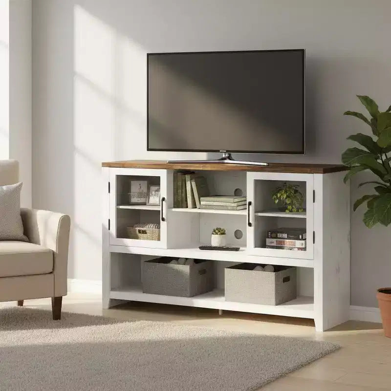 Buffet de cuisine de 53 po - Meuble de rangement moderne avec 2 portes vitrées et 3 étagères pour salon, entrée, salle à manger