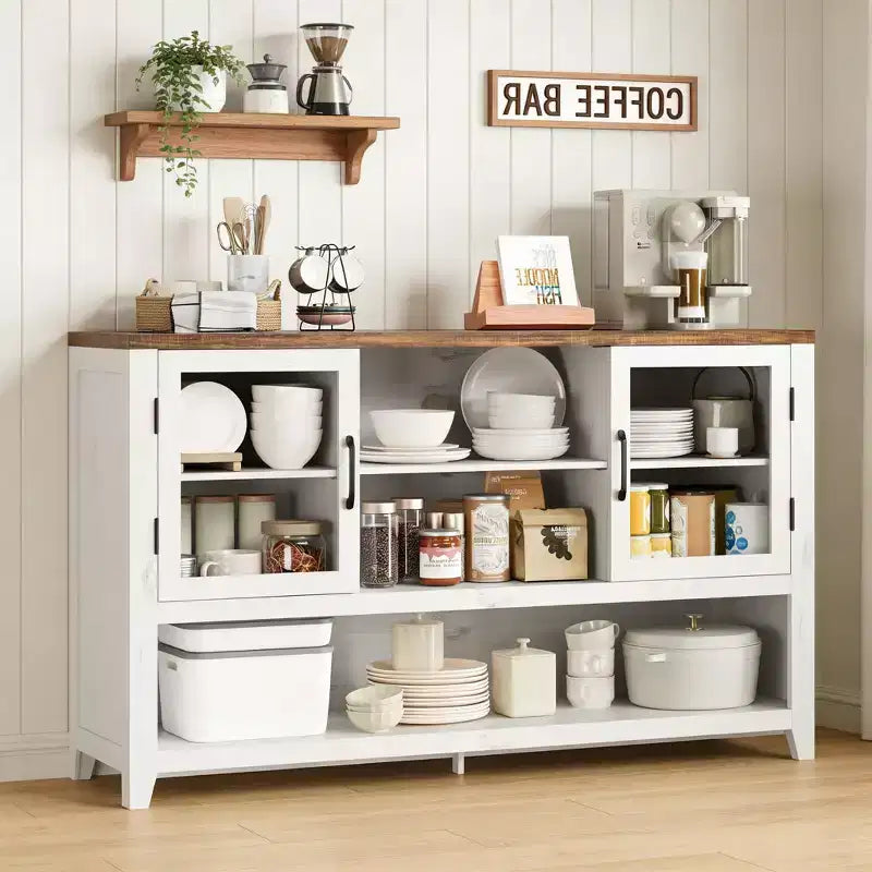 Buffet de cuisine de 53 po - Meuble de rangement moderne avec 2 portes vitrées et 3 étagères pour salon, entrée, salle à manger