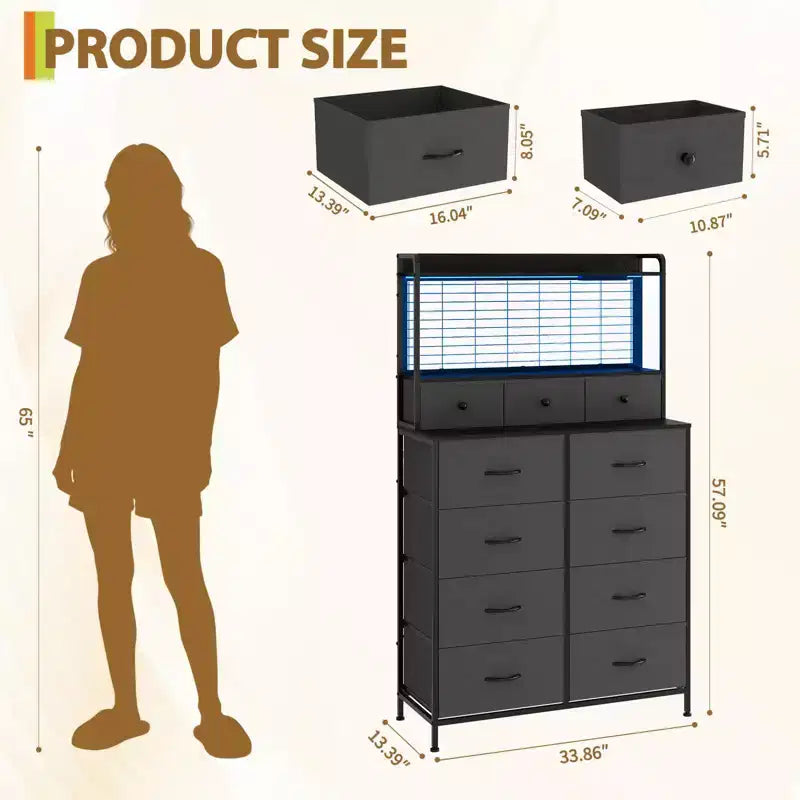 Commode intelligente à 11 tiroirs en tissu, organisateur de rangement industriel avec dispositif anti-basculement pour chambre à coucher, salon, placard