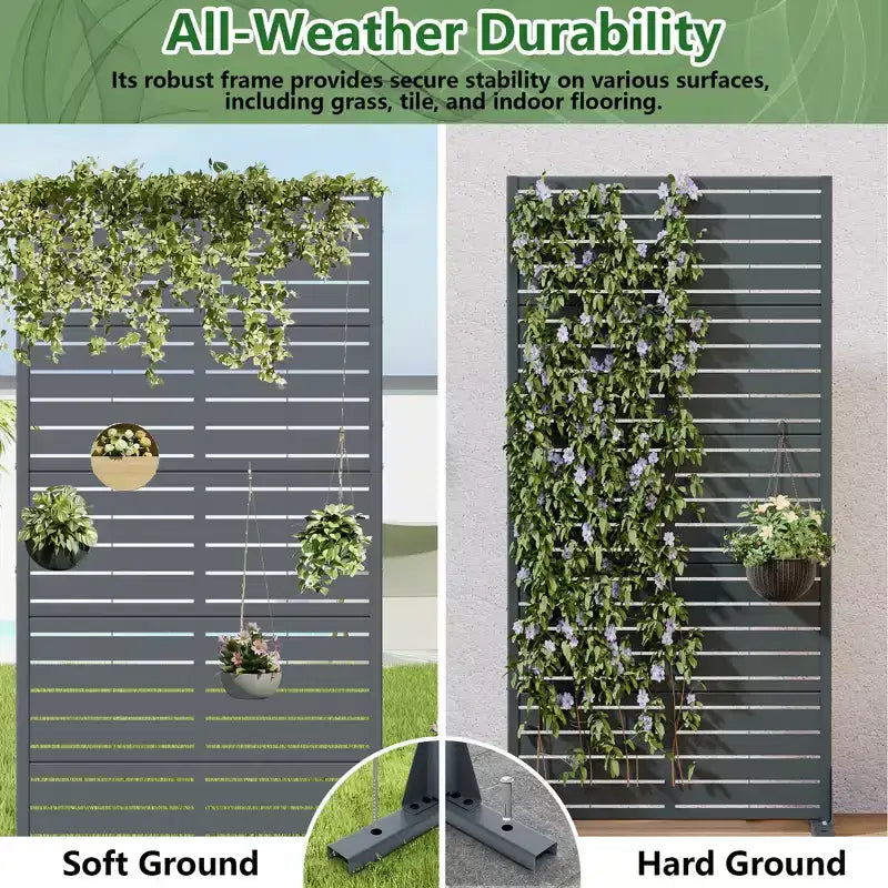 Panneaux de clôture de jardin en métal pour brise-vue extérieur, treillis autoportant pour patio, terrasse, jardin 72 x 35/70/94 po (L), 59 x 30/60 po (H x L)