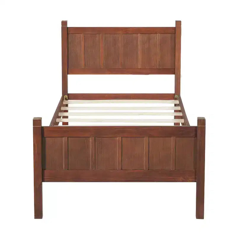 Lit plate-forme double à panneaux plats avec tête et pied de lit, cadre de lit de style ferme en grain de bois, noyer foncé