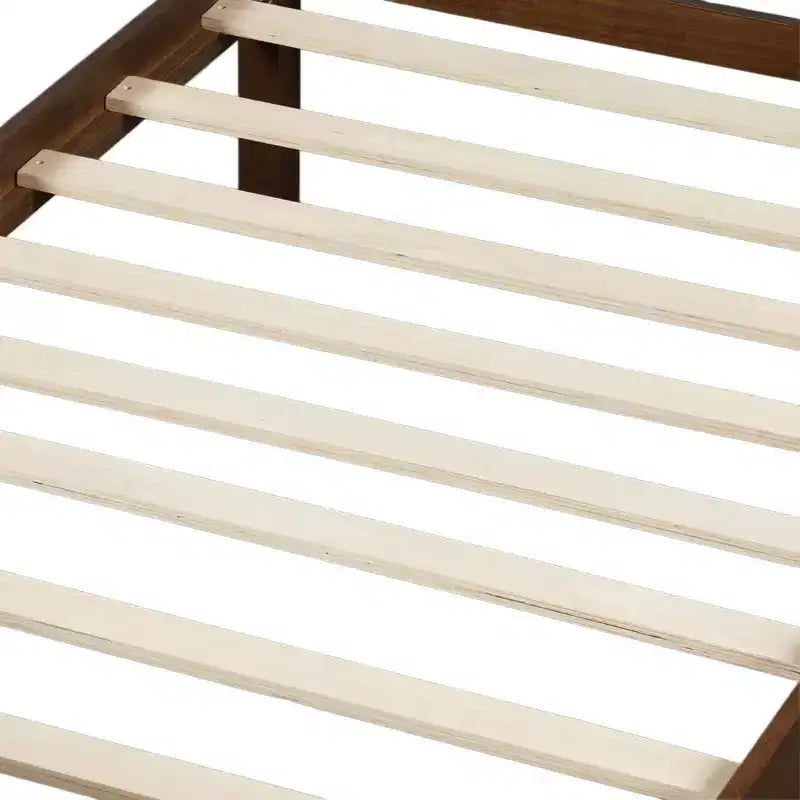 Lit plate-forme double à panneaux plats avec tête et pied de lit, cadre de lit de style ferme en grain de bois, noyer foncé