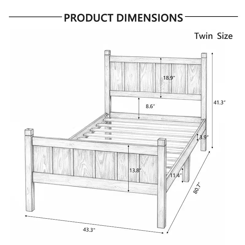 Lit plate-forme double à panneaux plats avec tête et pied de lit, cadre de lit de style ferme en grain de bois, noyer foncé