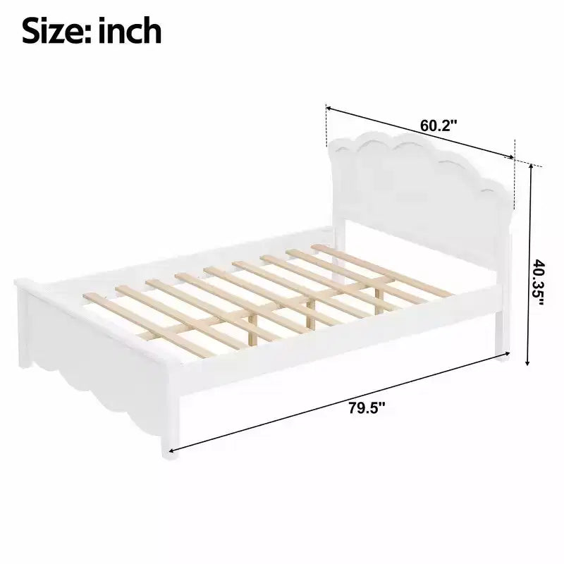 Lit plateforme moderne en bois avec tête de lit pour chambre à coucher, Blanc