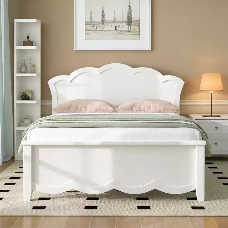 Lit plateforme moderne en bois avec tête de lit pour chambre à coucher, Blanc