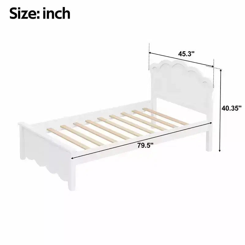 Lit plateforme moderne en bois avec tête de lit pour chambre à coucher, Blanc