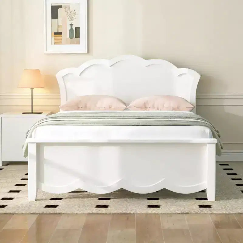 Lit plateforme moderne en bois avec tête de lit pour chambre à coucher, Blanc