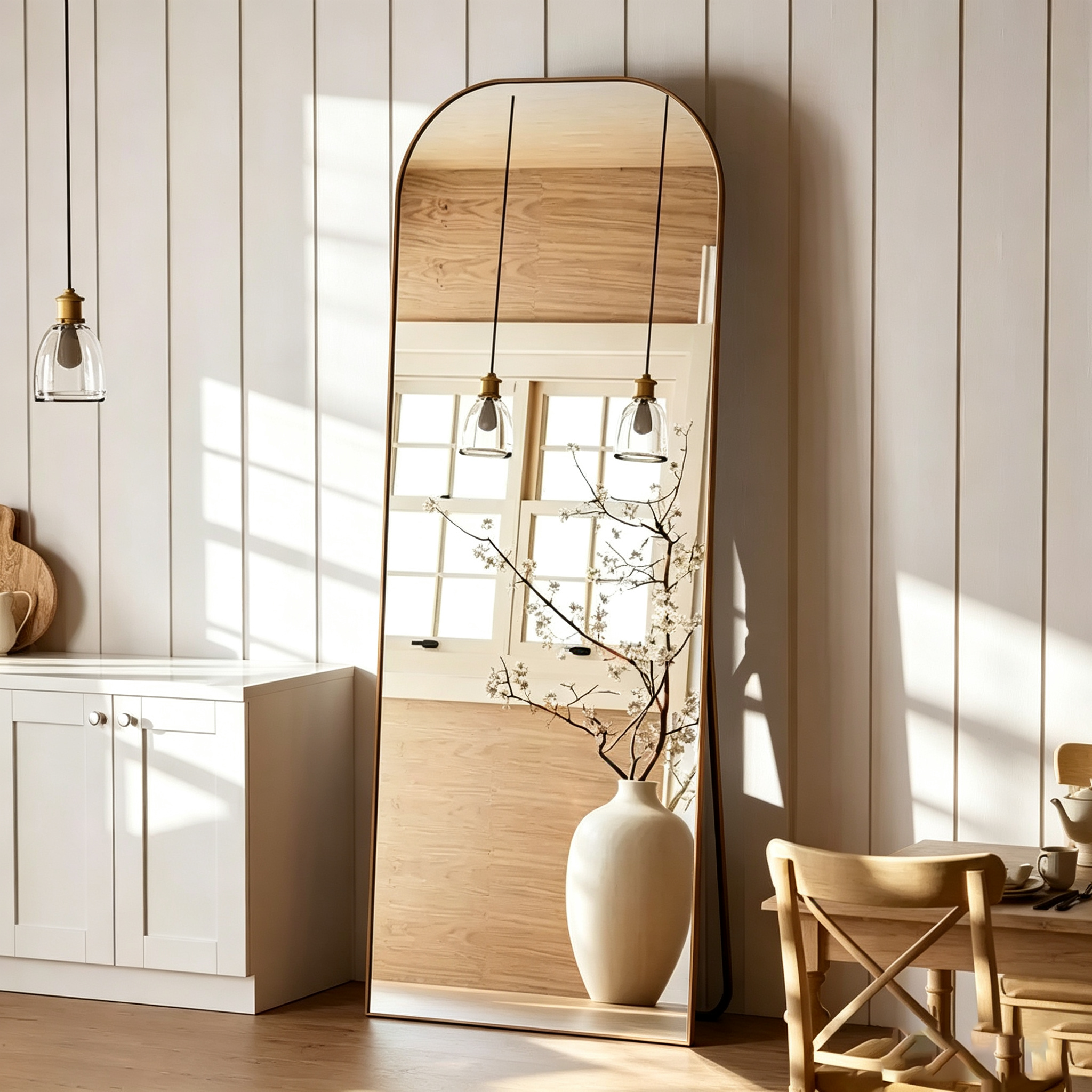 Miroir pleine longueur 56"x21" noir à bords carrés avec cadre en alliage d'aluminium pour chambre et salon