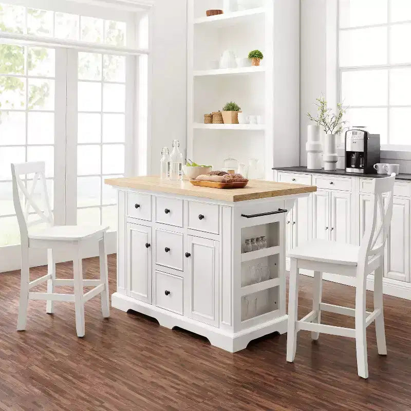 Julia Wood Top Island with 2 X-Back Stools - Crosley