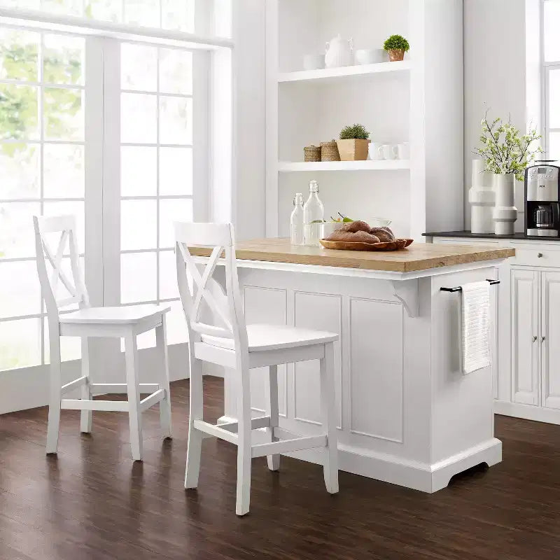 Julia Wood Top Island with 2 X-Back Stools - Crosley