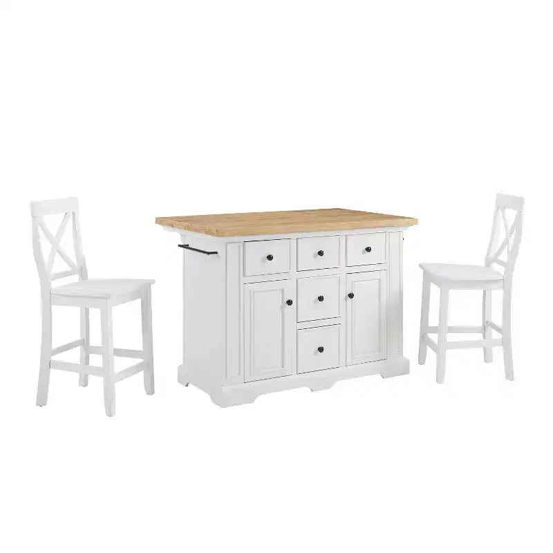 Julia Wood Top Island with 2 X-Back Stools - Crosley