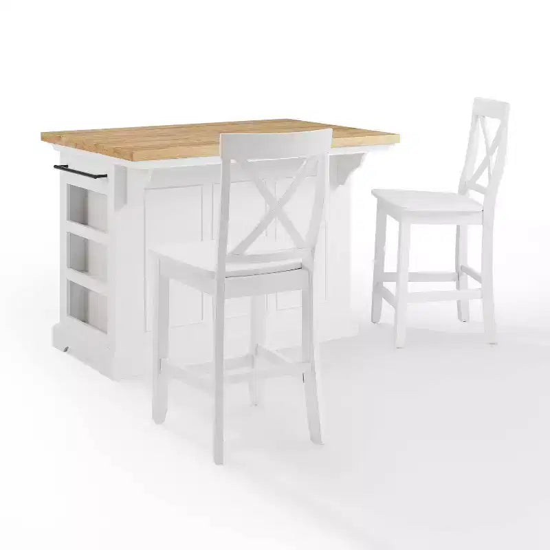 Julia Wood Top Island with 2 X-Back Stools - Crosley