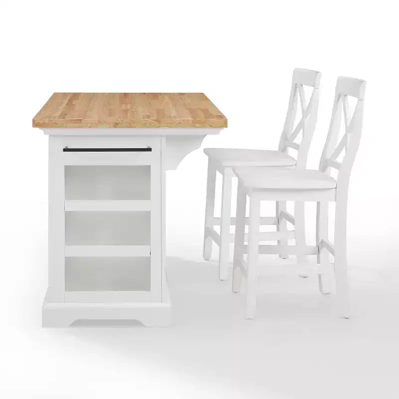 Julia Wood Top Island with 2 X-Back Stools - Crosley