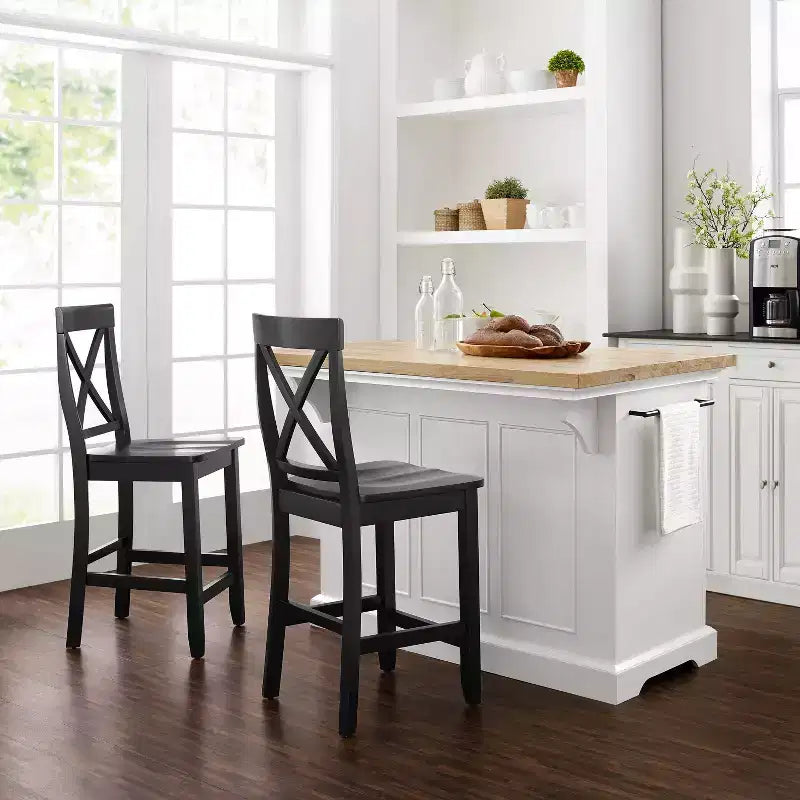 Julia Wood Top Island with 2 X-Back Stools - Crosley