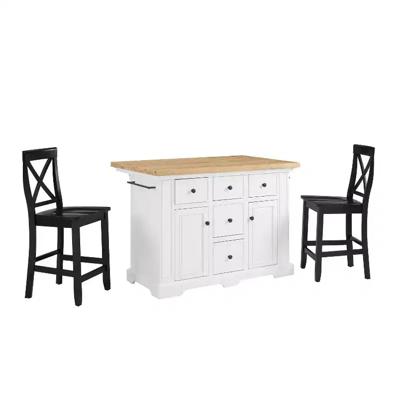 Julia Wood Top Island with 2 X-Back Stools - Crosley