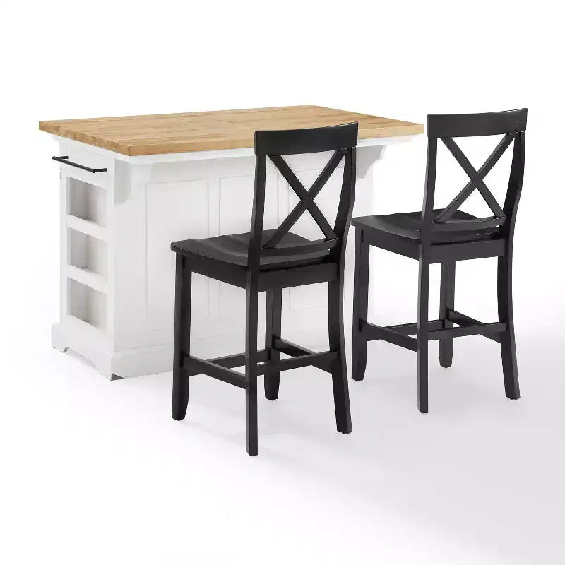 Julia Wood Top Island with 2 X-Back Stools - Crosley