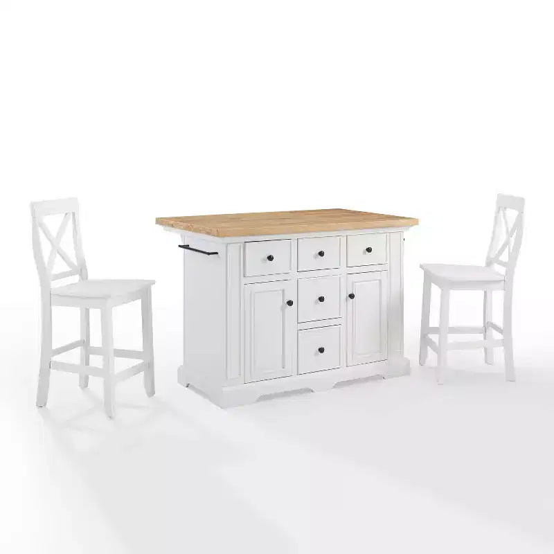 Julia Wood Top Island with 2 X-Back Stools - Crosley