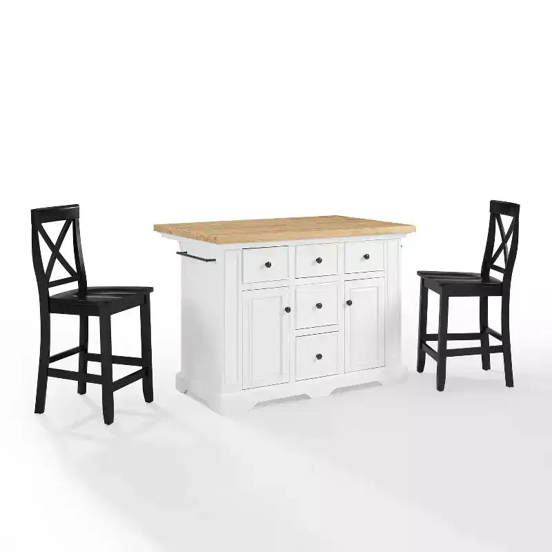 Julia Wood Top Island with 2 X-Back Stools - Crosley