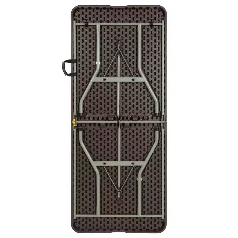 Emma and Oliver 6-Foot Bi-Fold Brown Rattan Plastic Folding Table with Handle - Event Table
