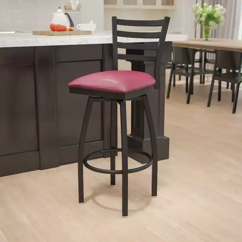 Emma and Oliver Black Ladder Back Swivel Metal Restaurant Dining Barstool