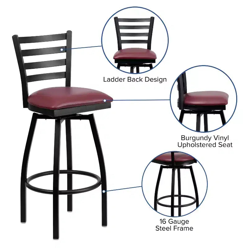 Emma and Oliver Black Ladder Back Swivel Metal Restaurant Dining Barstool