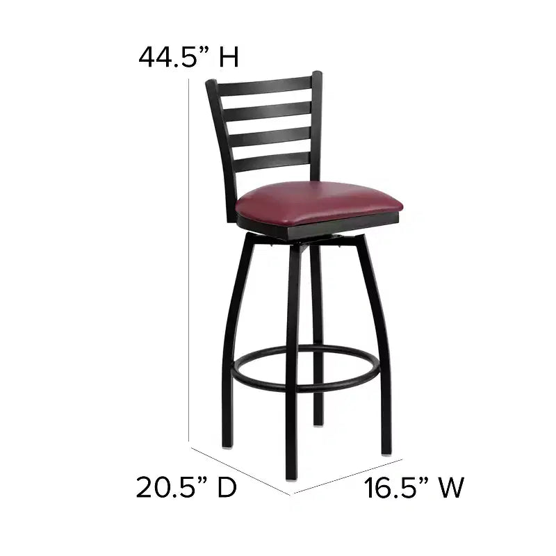 Emma and Oliver Black Ladder Back Swivel Metal Restaurant Dining Barstool