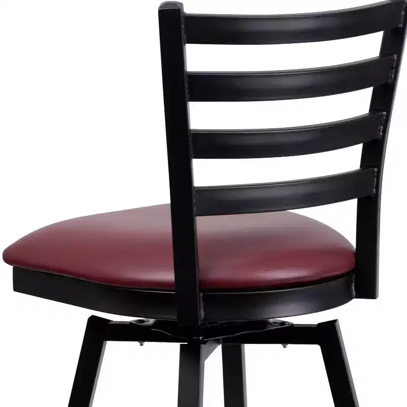 Emma and Oliver Black Ladder Back Swivel Metal Restaurant Dining Barstool
