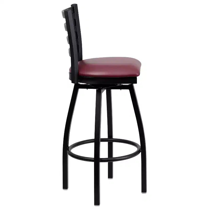 Emma and Oliver Black Ladder Back Swivel Metal Restaurant Dining Barstool